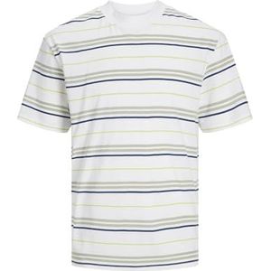 Jack & Jones Jcolotus Stripe Tee SS Crew Neck, wit/strepen: woestijn/blauw/limoen, L