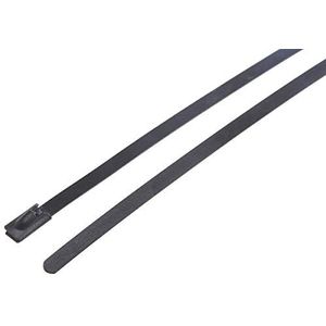 RS PRO Roestvrijstalen kabelbinders met polyestercoating, met kogelsluiting, zwart, 4,6 mm x 840 mm, 100 stuks, verpakking van 100 stuks