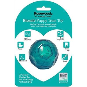 Rosewood stoere puppy speelgoed bal vormige traktatie dispenser hondenspeelgoed voor kleine honden en puppy's gemaakt van taai materiaal, mint geparfumeerd, blauw