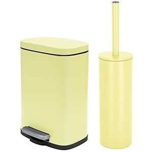 Badkamerdecoratieset: Vuilnisemmer 5 liter en bijpassende toiletborstel, geel