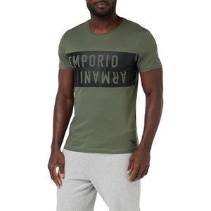 Emporio Armani T-shirt met ronde hals en vetgedrukte logo voor heren, Militair/Zwart, L