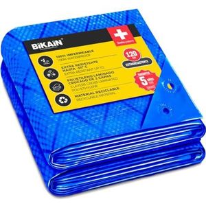 Universeel beschermend zeil, model BI034LOAZ, met gespen en ogen, van gelamineerd polyethyleen, gewicht 70 g/m², 5 x 8 m, blauw Bikain