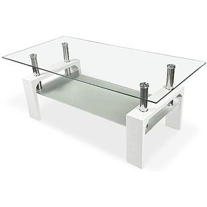 Homey Salontafel van glas, voor woonkamer of eetkamer, model Tango, hout, wit, 110 cm (breedte) x 55 cm (diepte) x 45 cm (hoogte)