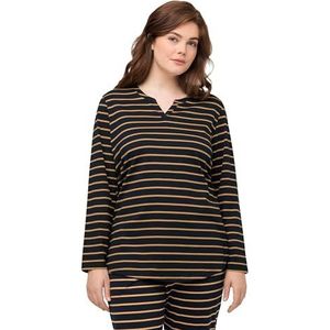 Ulla Popken, Dames, grote maten, pyjama shirt, 1/1 mouw met gearndyed strepen, marineblauw, 42/44 Grote maten