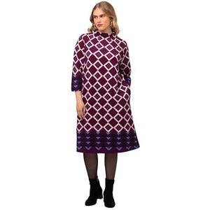 Ulla Popken Sweatjurk voor dames, met opstaande kraag, grafische jurk, pruim, 42/44 Grote maten