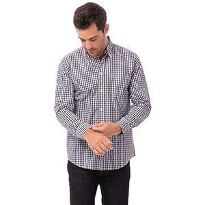 Chef Works Gingham overhemd voor heren, Navy & Wit Geruit, M