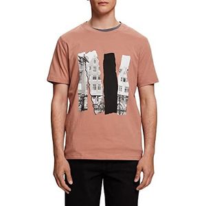 ESPRIT T-shirt met ronde hals en print, 100% katoen, Dark Old pink., L