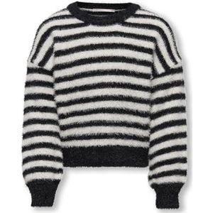ONLY Gebreide trui voor meisjes, normale snit, ronde hals, lange manchetten, diep aangezette schoudertrui, Black 1, 110-116