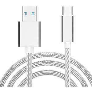 VKETO USB-kabel type C 1 m, lader type C nylon snel opladen en synchroniseren USB C-kabel voor Samsung S10/S9/S8/Note 10/Note 9, Huawei P30/P20/Mate 20, Sony Xperia (wit)