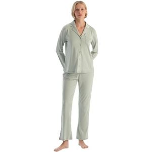 Dagi Dames Mint Green Satijn Garnished Shirt en Broek Pyjama Set, S, muntgroen, S