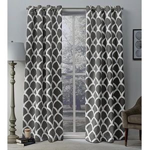 Exclusive Home Curtains Gordijn ""Durango geometrisch printpatroon, geweven satijnen gordijn, 1 paar met oogjes, polyester, Black Pearl, 52x108
