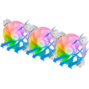 MARSGAMING MF-3AR, Kit 3x 120mm FDB Fans, Omgekeerde Bladen, 360° ARGB Verlichting Zonder Frame, Volledige Ringverlichting, PC Fans met Totale ARGB Compatibiliteit, Dubbele Connector, Wit