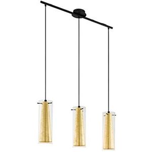 Eglo Pinto Gold Hanglamp, 3 lichtpunten, materiaal: staal, kleur: zwart, glas: helder, goud, fitting: E27