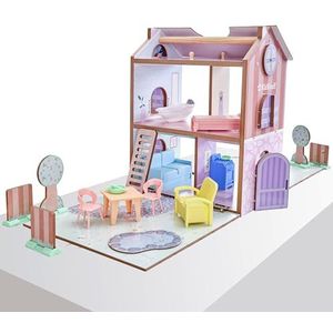 KidKraft Play & Store Cottage poppenhuis van hout met meubels en accessoires voor mini-pop, speelset voor minipoppen, speelgoed voor kinderen vanaf 3 jaar, 20510