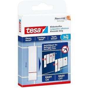 tesa Powerstrips - Kleefstrips voor tegels & metaal 3 kg - Navulverpakking voor Klevende Spijker met 6 dubbelzijdig klevende plakstrips - Ophangen zonder boren