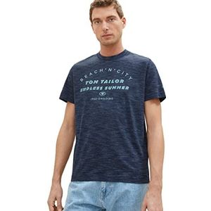 TOM TAILOR Basic T-shirt met print voor heren, 32033 - Blue Streaky Melange, L
