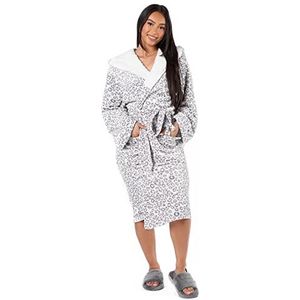 Dreamscene DGLEOFLGY01 Night Lounge Wear badjas ochtendjas, warm grijs luipaardprint, één maat past de meeste volwassenen mannen vrouwen