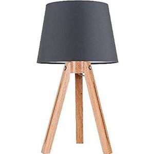 Homemania HOMBR_0143 Hoge tafellamp, bureaulamp, kantoor, nachtkastje, hout, stof, grijs, 30,5 x 30,5 x 54,5 cm
