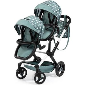 Bayer Design 26758AA Tweeling poppenwagen Twin Xeo, wagen, verstelbare handgreep, tas, groen, sterren