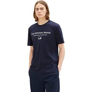 Tom Tailor Denim Katoenen slim fit T-shirt met logoprint heren, 10668-hemel kapitein blauw, XL