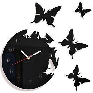 Grote moderne wandklok vlinder zwart rond 30 cm, 3D DIY, woonkamer, slaapkamer, kinderkamer