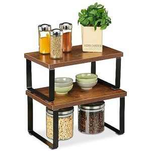 Relaxdays keukenrek aanrecht - 2-delige set - industrieel rekje - staand - bureau - borden