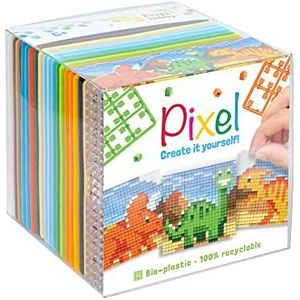 PixelHobby P29024 - Hobbyset ""Dinosauriërs"", insteeksysteem als creatieve hobby voor kinderen vanaf 6 jaar, kubusdoos met motiefsjablonen en pixelvierkantjes