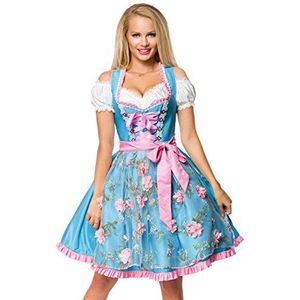 Dirndline Dames dirndl met bloemenschort jurk voor speciale gelegenheden, blauw/roze, L