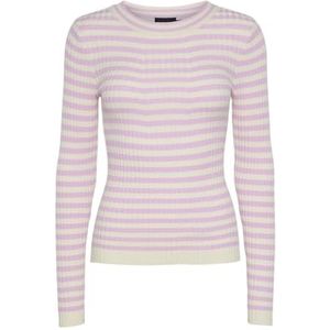 PIECES Dames Pccrista Ls O-Neck Knit Noos Bc Pullover, Pink Lavender/Stripes: berk, L