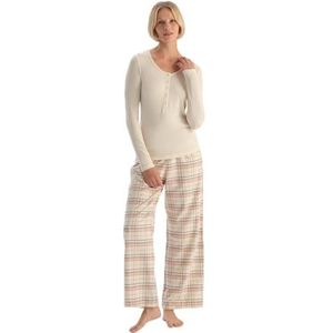 Dagi Women's Ecru T-shirt & geweven broek pyjama set, L, ecru, L