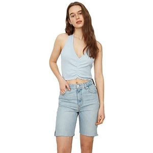 Trendyol Damesblouse met blauwe ruches, gedetailleerde pols, blauw, small