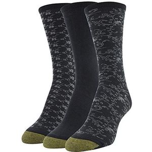 GOLDTOE Women's Scrolls Dress Crew Socks, 3 Pairs, Black Floral/Black/Black Vine, Shoe Size: 6-9