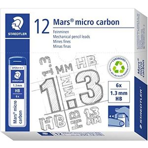 STAEDTLER 250 13-HB Mars Micro fijne vullingen, diameter 1,3 mm, HB, 12 stuks, grafietgrijs, 250 13-HB VE