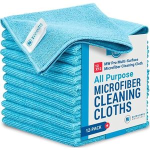 12 inch x 12 inch Buff Pro Multi-Surface Microfiber Reinigingsdoeken | Blauw - 12 Pack | Premium Microfiber Handdoeken voor het reinigen van glas, keukens, badkamers, auto, benodigdheden en producten