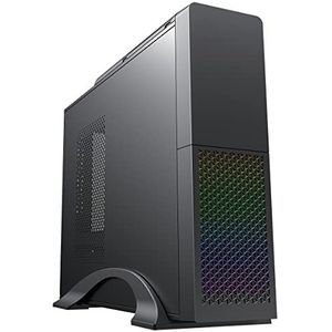 CiT S015B Micro-ATX Desktop PC Case Met RGB Rainbow Front LED, 1 x 8 cm Zwart Top Fan & CiT 300W Micro-ATX Voeding (M-300U) Inbegrepen | Zwart