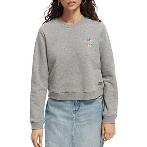 Scotch & Soda Dames Regular Fit Cropped Crewneck Sweatshirt, Grey Melange 0606, XL