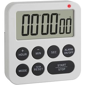 TFA Dostmann Digitale timer met stopwatch en wekker, 38.2051.02, tot 99h/59min/59s, eierwekker, keukentimer, huiswerkwekker, korte timer, met led-waarschuwingslicht en 2 volumes, magnetisch, wit