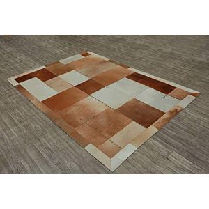 One Couture Vloerkleden 100% leer bont met de hand genaaid kast design tapijt modern bruin multi woonkamer tapijt eetkamertapijt tapijtloper gang-loper, grootte: 160cm x 230cm
