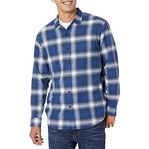 Amazon Essentials Men's Flanellen overhemd met lange mouwen (verkrijgbaar in grote en lange maten), Blauw Wit Grote ruiten, L