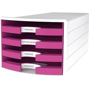 HAN Ladebox IMPULS 2.0 met 4 open laden voor DIN A4/C4 incl. tekstborden, uittrekblokkering, meubelvriendelijke rubberen voeten, design in premium kwaliteit, 1013-56, wit/roze