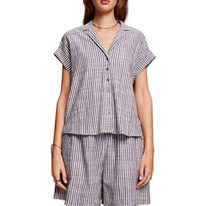 ESPRIT Gestreepte blouse met korte mouwen van 100% katoen, antraciet, M