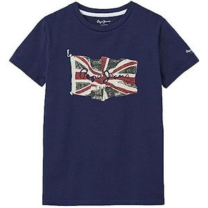 Pepe Jeans Vlag Logo Jr S/Sn T-shirt voor jongens, Blauw (Dulwich), 14 Jaren