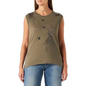 Pinko Martina T-shirt van jersey, geborduurd, voor dames, X52, groen asfalt, M