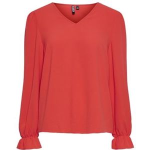 PIECES Dames Pctiffany Ls V-hals Top Noos Bc blouse met lange mouwen, bitterwit, M