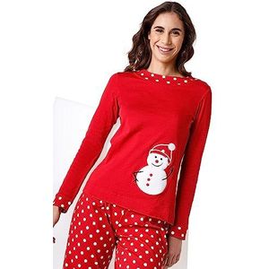 LOVABLE Lange grappige print stippen pyjamaset voor dames, Rood, XL