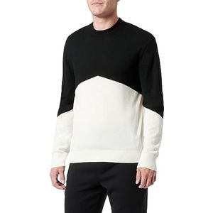 Armani Exchange Heren Color Block, Merino Wool Mix, ronde hals trui sweater, Black/White, XS