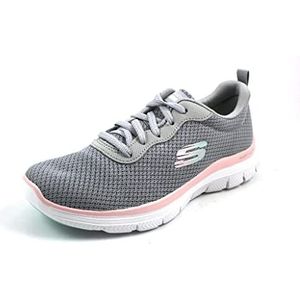 Skechers Flex Appeal 4.0 Active Flow sneakers voor dames, grijs gaas, lichtroze rand, 39 EU