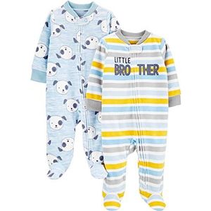 Simple Joys by Carter's Babyjongens 2-pack fleece voeten slapen en spelen, Lichtblauwe honden/witte streep, pasgeborene