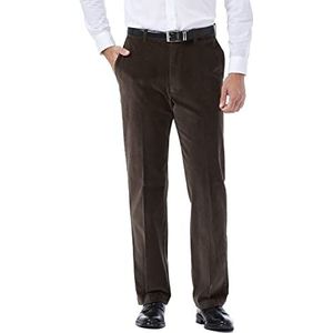 Haggar Men's 21 Wale Stretch Corduroy Expandable Waist Classic Fit Plain Front Pant, Brown, 44x32