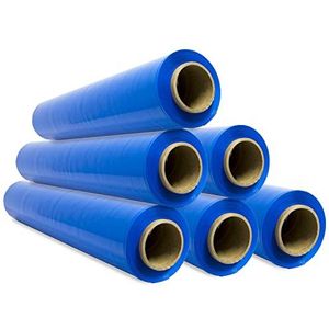 Opituria Elastische verpakkingsfolie, blauwe kunststoffolie voor het verpakken, kunststof rol, verzend- en verhuisbescherming, rol van 50 cm en tot 400 m rekbaar, blauw, 6 stuks